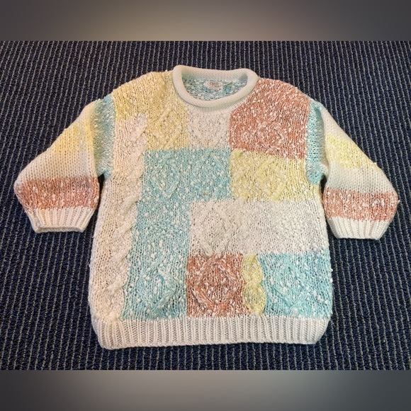 Womens Medium Square Colors Sweater Chelsea Place Hand Knit Granny Core Grandma - Picture 1 of 5